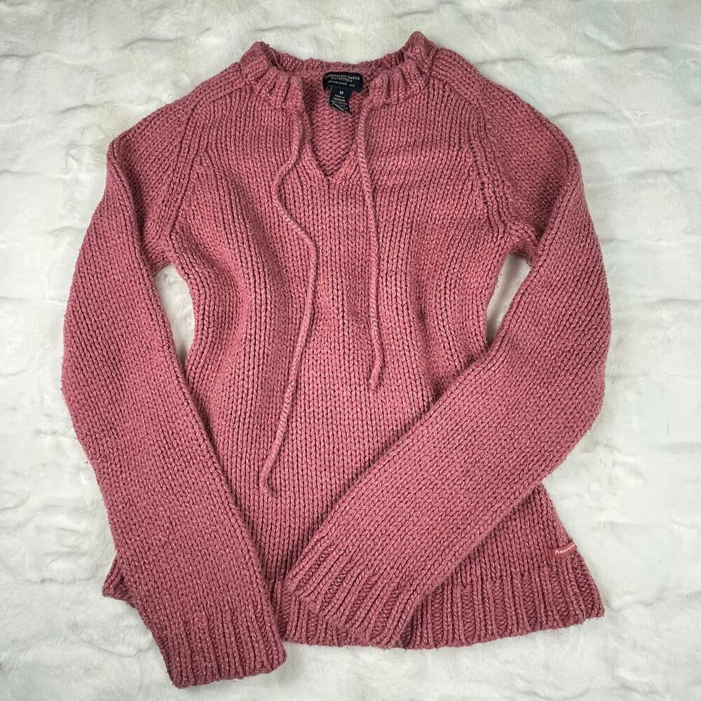 🔥Vintage Y2K 2000s Chunky Knit American Eagle Outfitters Pink Pullover Sweater - Picture 1 of 14